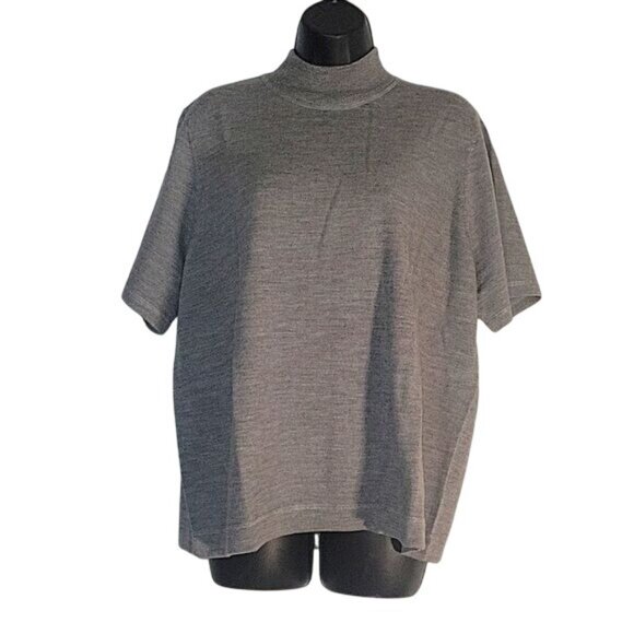 JONES NEW YORK NEW Merino Wool Gray Mock Neck Short Sleeve Sweater 2X - Picture 1 of 5